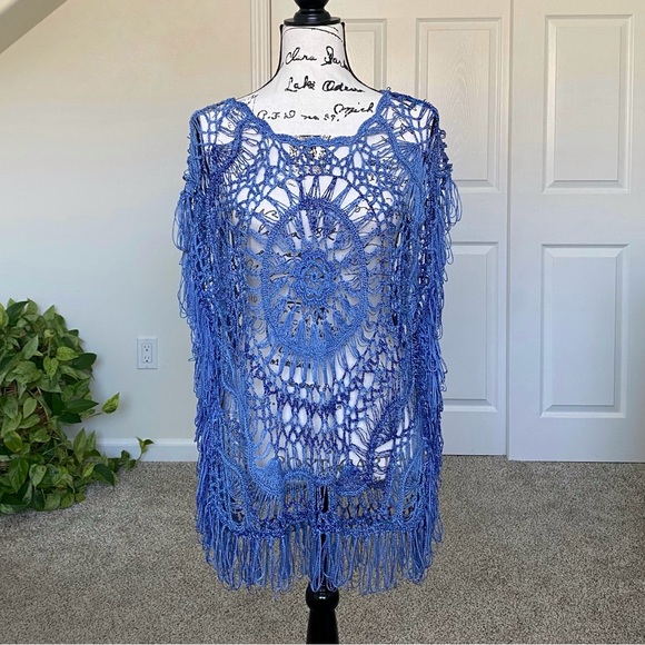 Vintage Tops - NWT La Seine blue crochet swimwear coverup